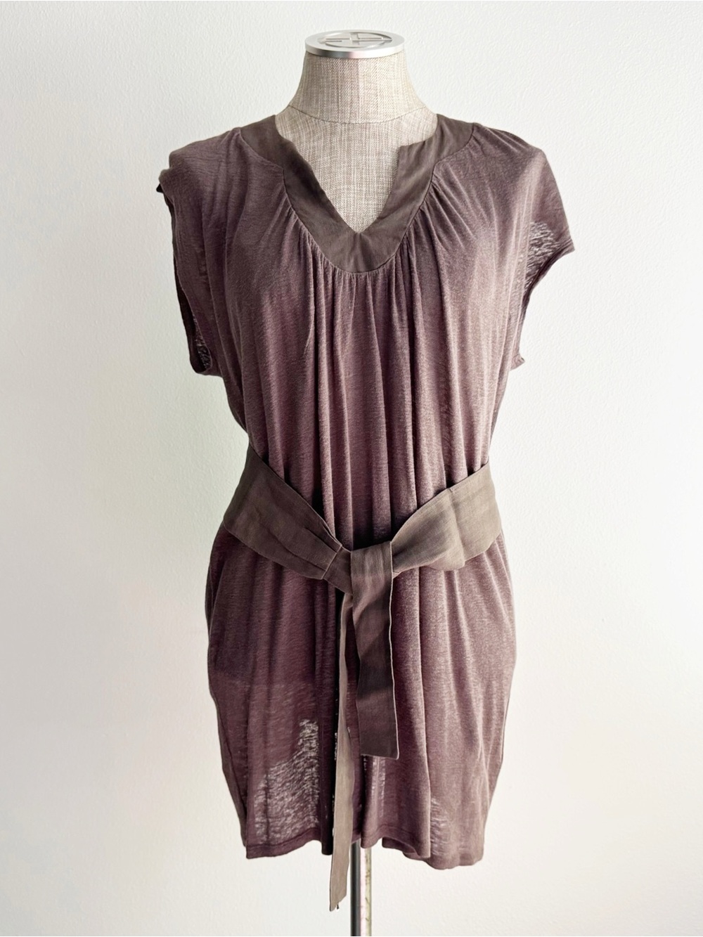 Max Mara Weekend Brown Slub Jersey Mini Dress with Belt